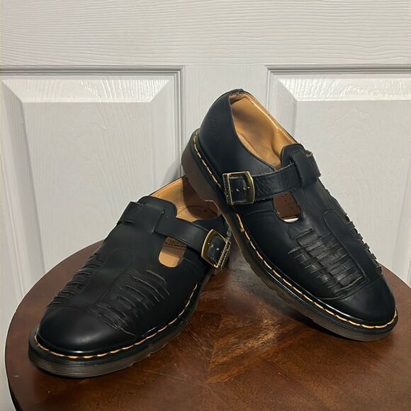 🔥 Dr Martens Mica woven black Leather Sandals Loafers Men 9 -EXCELLENT - England - Picture 1 of 15